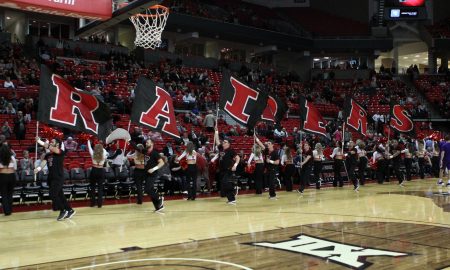 Dec 12, 2018; Lubbock, TX, USA; The Texas Tech Red Raiders cheerleaders lead the team onto the court before the game against the Northwestern State Demons at United Supermarkets Arena. Mandatory Credit: Michael C. Johnson-USA TODAY Sports