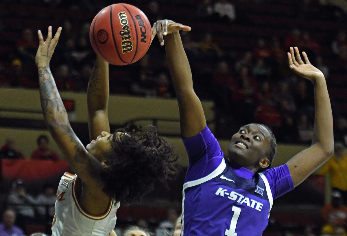 Texas guard Rori Harmon and Kansas State's Sarah Shematsi. (Scott D. Weaver/Big 12 Conference)