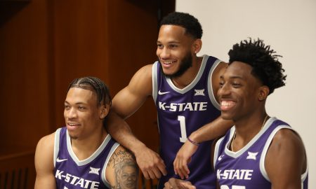 Kansas State's Keyontae Johnson, Markquis Nowell and Nae'Quan Tomlin