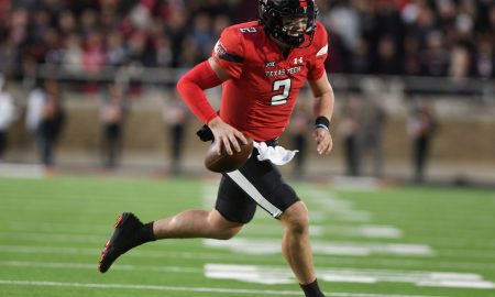 Texas Tech's quarterback Behren Morton (2) runs with the ball against TCU in a Big 12 football game, Thursday, Nov. 2, 2023, at Jones AT&T Stadium.