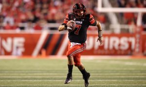 Sep 17, 2022; Salt Lake City, Utah, USA; Utah Utes quarterback Cameron Rising (7) runs the ball against the San Diego State Aztecs in the second quarter at Rice-Eccles Stadium. Mandatory Credit: Rob Gray-USA TODAY Sports