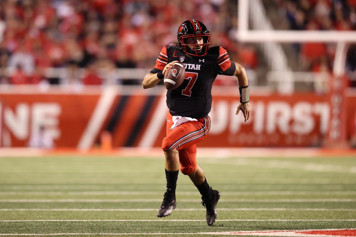 Sep 17, 2022; Salt Lake City, Utah, USA; Utah Utes quarterback Cameron Rising (7) runs the ball against the San Diego State Aztecs in the second quarter at Rice-Eccles Stadium. Mandatory Credit: Rob Gray-USA TODAY Sports