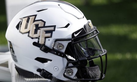 Nov 5, 2022; Memphis, Tennessee, USA; UCF Knights helmet on the sideline against the Memphis Tigers at Liberty Bowl Memorial Stadium. Mandatory Credit: Petre Thomas-USA TODAY Sports