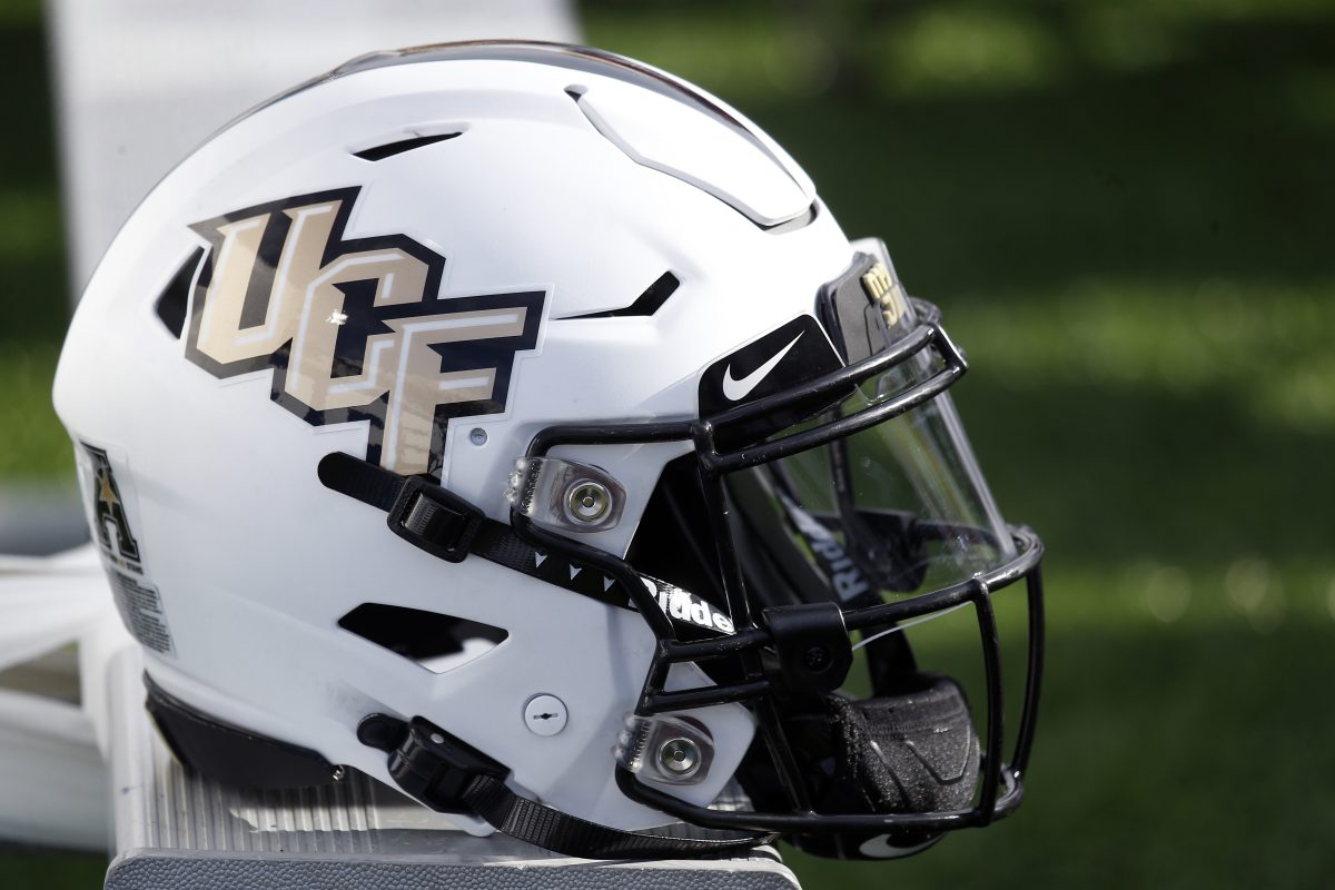 Nov 5, 2022; Memphis, Tennessee, USA; UCF Knights helmet on the sideline against the Memphis Tigers at Liberty Bowl Memorial Stadium. Mandatory Credit: Petre Thomas-USA TODAY Sports