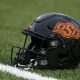 Nov 26, 2022; Stillwater, Oklahoma, USA; An Oklahoma State helmet is seen before a college football game between Oklahoma State and West Virginia at Boone Pickens Stadium in Stillwater, Okla., Saturday, Nov. 26, 2022. Mandatory Credit: Bryan Terry-USA TODAY Sports