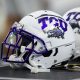 Dec 31, 2022; Glendale, Arizona, USA; Detailed view of a Texas Christian Horned Frogs helmet during the 2022 Fiesta Bowl at State Farm Stadium. Mandatory Credit: Mark J. Rebilas-USA TODAY Sports