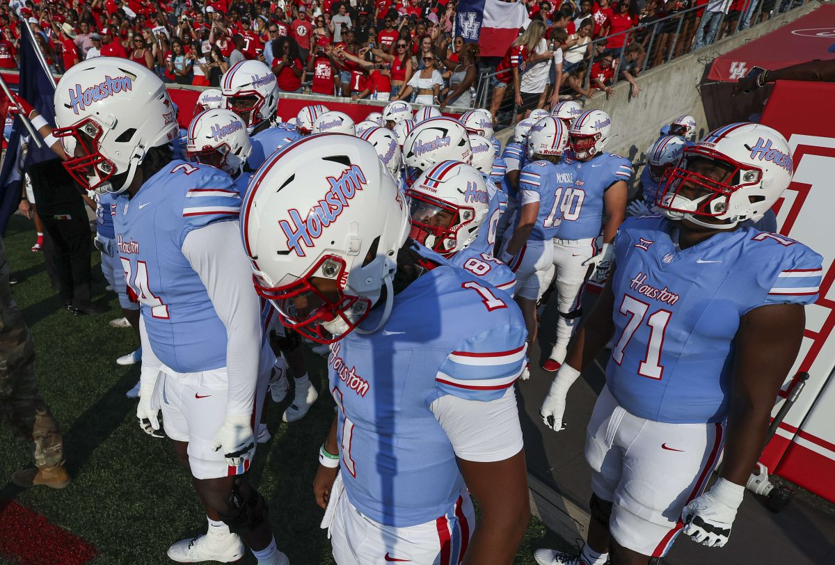 Sep 2, 2023; Houston, Texas, USA; Houston Cougars players prepare to take the field before the game against the UTSA Roadrunners at TDECU Stadium. Mandatory Credit: Troy Taormina-USA TODAY Sports