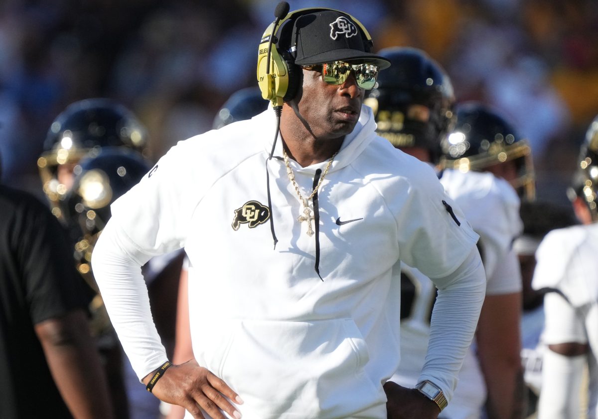 Oct 7, 2023; Tempe, Arizona, USA; Colorado Buffaloes head coach Deion Sanders walks the sidelines as his team takes on the ASU Sun Devils at Mountain America Stadium.