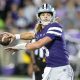 Oct 21, 2023; Manhattan, Kansas, USA; Kansas State Wildcats quarterback Avery Johnson (5) drops back to pass during the first quarter against the TCU Horned Frogs at Bill Snyder Family Football Stadium. Mandatory Credit: Scott Sewell-USA TODAY Sports