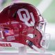 Oct 28, 2023; Lawrence, Kansas, USA; A general view of an Oklahoma Sooners helmet against the Kansas Jayhawks during the first half at David Booth Kansas Memorial Stadium. Mandatory Credit: Denny Medley-USA TODAY Sports