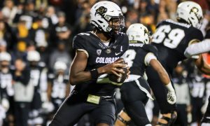 Nov 4, 2023; Boulder, Colorado, USA; Colorado Buffaloes quarterback Shedeur Sanders (2) drops back for a pass against the Oregon State Beavers at Folsom Field. Mandatory Credit: Chet Strange-USA TODAY Sports