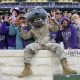 Nov 11, 2023; Manhattan, Kansas, USA; Kansas State Wildcats mascot Willie the Wildcat celebrates with fans during a game against the Baylor Bears at Bill Snyder Family Football Stadium. Mandatory Credit: Scott Sewell-USA TODAY Sports