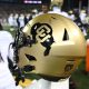 Nov 17, 2023; Pullman, Washington, USA; Colorado Buffaloes helmet sits during a game against the Washington State Cougars in the second half at Gesa Field at Martin Stadium. Mandatory Credit: James Snook-USA TODAY Sports