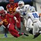 Dec 29, 2023; Memphis, TN, USA; Iowa State Cyclones quarterback Rocco Becht (3) slides during the first half against the Memphis Tigers at Simmons Bank Liberty Stadium. Mandatory Credit: Petre Thomas-USA TODAY Sports