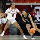 UCF Knights guard Kaitlin Peterson (3) moves around Oklahoma Sooners forward Kiersten Johnson (5) during the second half of an NCAA Women's Basketball game at Lloyd Noble Center in Norman, Okla., Saturday, Dec. 30, 2023. Oklahoma won 69-52.