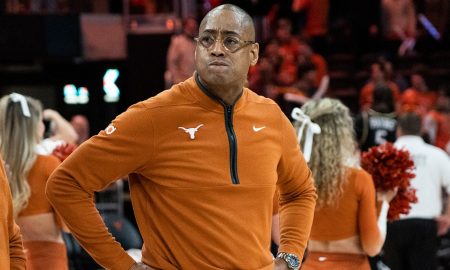 Texas Longhorns head coach Rodney Terry reacts after the loss against University of Central Florida at the Moody center in Austin, Texas Wednesday, Jan. 17, 2023.