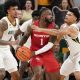 Feb 24, 2024; Waco, Texas, USA; Houston Cougars guard Jamal Shead (1) is guarded by Baylor Bears guard RayJ Dennis (10) during the second half at Paul and Alejandra Foster Pavilion. Mandatory Credit: Raymond Carlin III-USA TODAY Sports