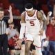 Mar 5, 2024; Norman, Oklahoma, USA; Oklahoma Sooners guard Rivaldo Soares (5) gestures after scoring a three point basket against the Cincinnati Bearcats during the first half at Lloyd Noble Center. Mandatory Credit: Alonzo Adams-USA TODAY Sports