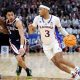 Mar 23, 2024; Salt Lake City, UT, USA; Kansas Jayhawks guard Dajuan Harris Jr. (3) drives against Gonzaga Bulldogs guard Ryan Nembhard (0) during the second half in the second round of the 2024 NCAA Tournament at Vivint Smart Home Arena-Delta Center. Mandatory Credit: Rob Gray-USA TODAY Sports