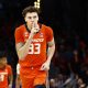 Mar 28, 2024; Boston, MA, USA; Illinois Fighting Illini forward Coleman Hawkins (33) reacts against the Iowa State Cyclones in the semifinals of the East Regional of the 2024 NCAA Tournament at TD Garden. Mandatory Credit: Winslow Townson-USA TODAY Sports