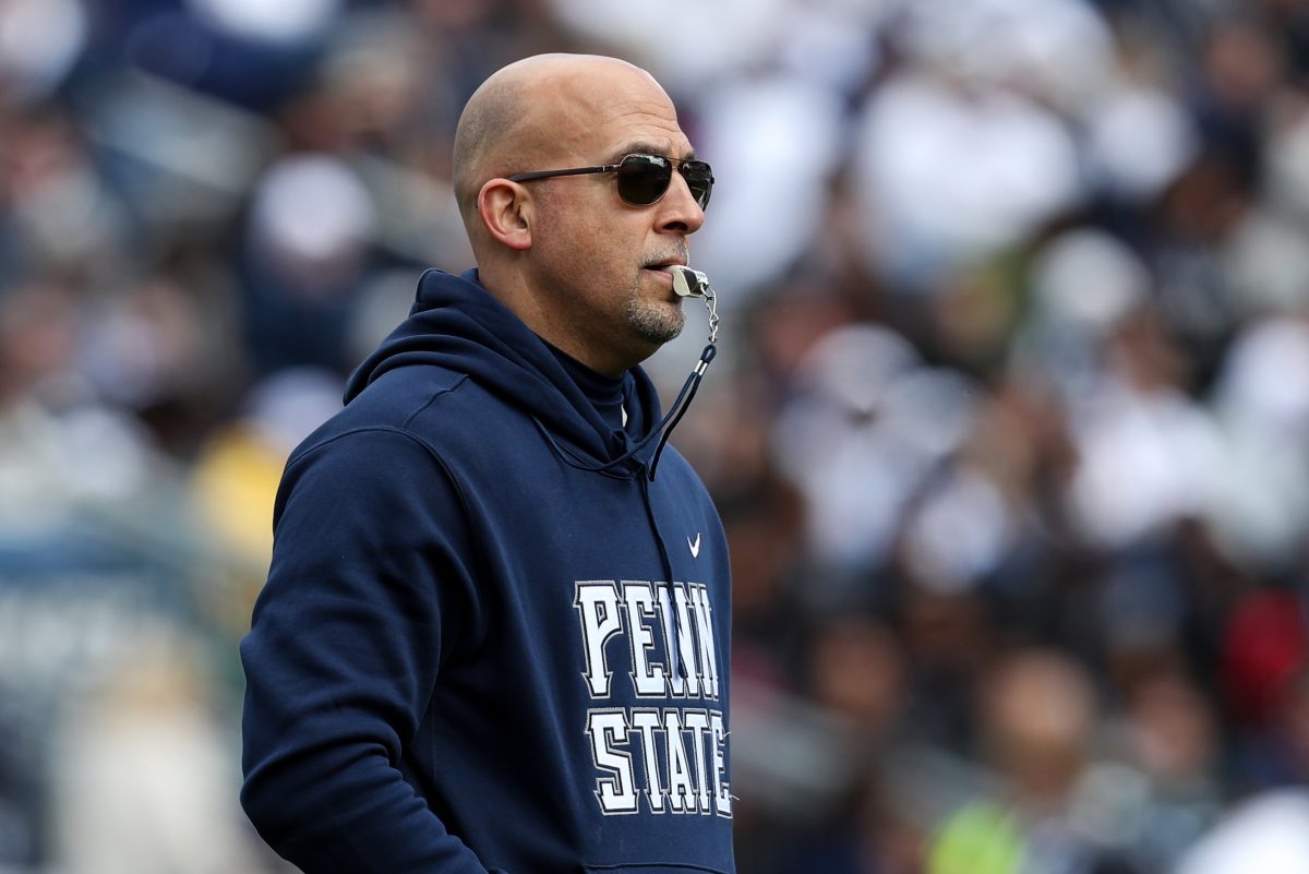 Apr 13, 2024; University Park, PA, USA; Penn State Nittany Lions head coach James Franklin during the second quarter of the Blue White spring game at Beaver Stadium. The White team defeated the Blue team 27-0. Mandatory Credit: Matthew O'Haren-USA TODAY Sports