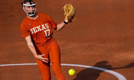 Texas Longhorns pitcher Teagan Kavan (17) throws a pitch during the game against Iowa State at Red and Charline McCombs Field on Friday, April 26, 2024 in Austin.