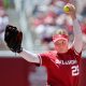 Oklahoma's Kelly Maxwell (28) throws a pitch during the Norman Regional NCAA tournament game between the Oklahoma Sooners and the Oregon Ducks at Love's Field in Norman, Okla. Saturday, May, 18, 2024.