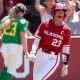 Oklahoma's Tiare Jennings (23) celebrates in the first inning of the Norman Regional NCAA tournament game between the Oklahoma Sooners and the Oregon Ducks at Love's Field in Norman, Okla. Saturday, May, 18, 2024.