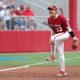 Oklahoma's Alyssa Brito (33) celebrates after an out during a softball game between the Oklahoma Sooners (OU) and the Florida State Seminoles during the first game of the Norman Super Regional in the NCAA Tournament, Thursday, May 23, 2024. Oklahoma won on a run rule 11-3.