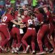 Oklahoma players celebrate after winning Game 2 of the NCAA softball Women's College World Series Championship Series game between the Oklahoma Sooners (OU) and Texas Longhorns at Devon Park in Oklahoma City, Thursday, June 6, 2024. Oklahoma won 8-4.