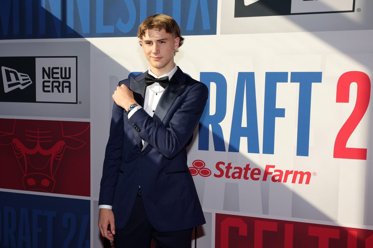 Jun 26, 2024; Brooklyn, NY, USA; Johnny Furphy arrives before the first round of the 2024 NBA Draft at Barclays Center. Mandatory Credit: Brad Penner-USA TODAY Sports