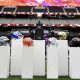 Jul 9, 2024; Las Vegas, NV, USA; Team helmets are on display during Big 12 Media Days at Allegiant Stadium. Mandatory Credit: Candice Ward-USA TODAY Sports