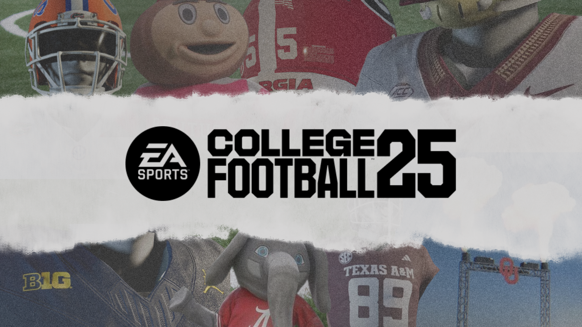 EA Sports College Football 25 Logo with renderings in background.