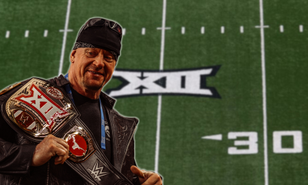 WWE Legend The Undertaker holding a Big 12 Championship Title Belt.